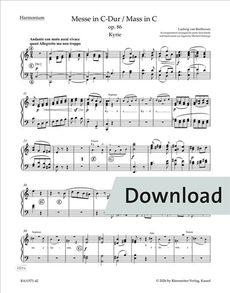 Beethoven: Mass in C Major, Op. 86 (arr. for choir & keyboards)