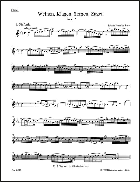 Bach: Weinen, Klagen, Sorgen, Zagen, BWV 12