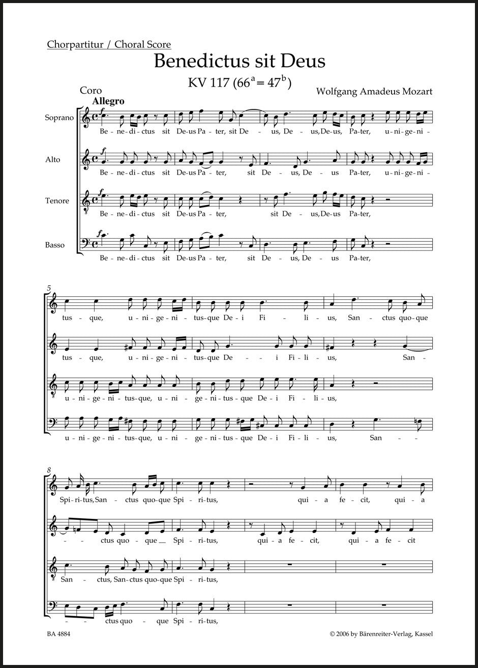 Mozart: Benedictus sit Deus, K. 117 (66a=47b)