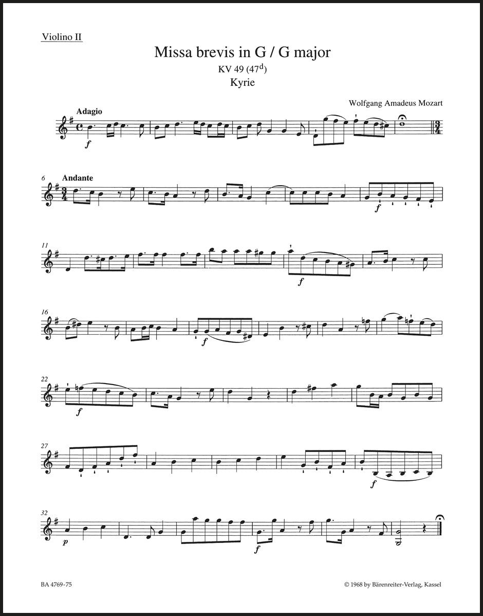 Mozart: Missa brevis in G Major, K. 49 (47d)