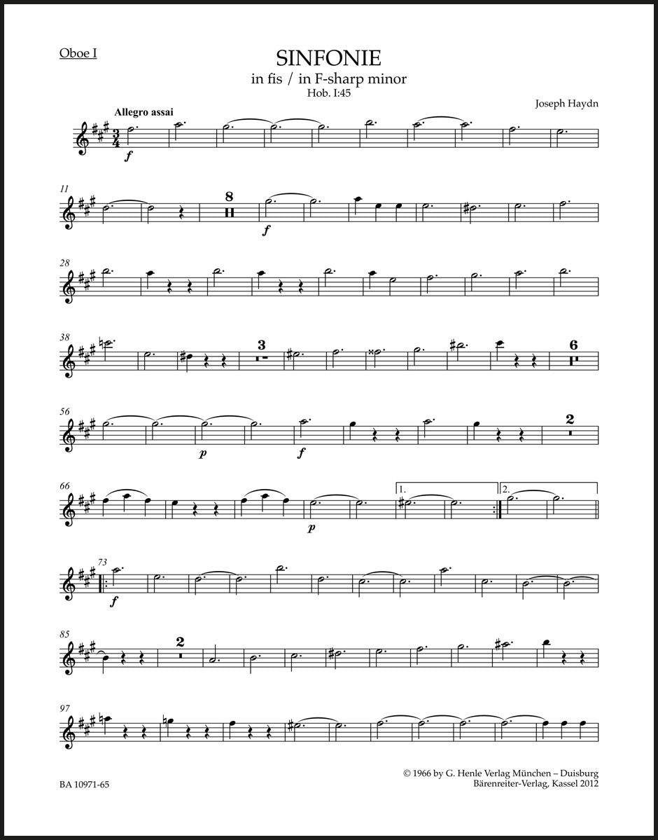 Haydn: Symphony in F-sharp Minor, Hob. I:45