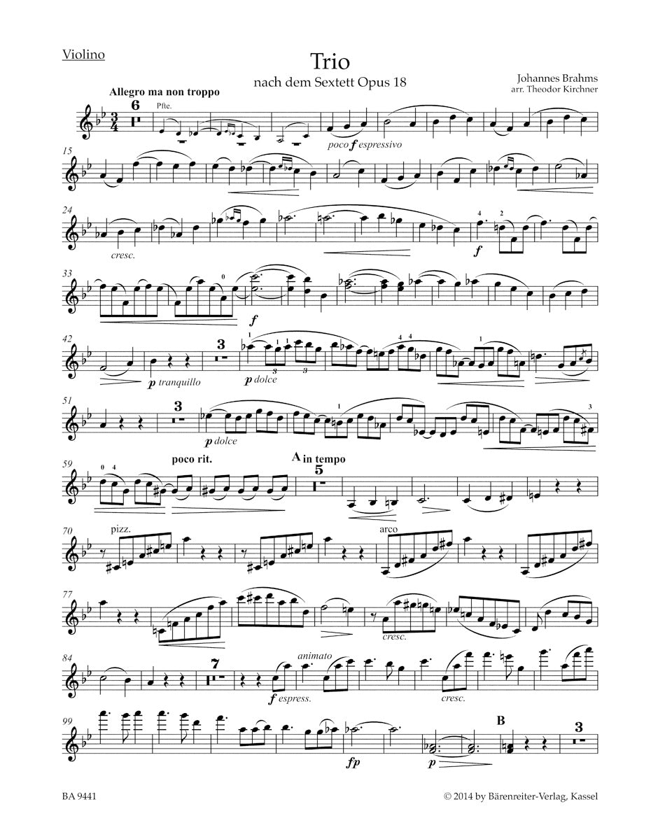 Brahms: Piano Trio after the Sextet in B-flat Major, Op. 18