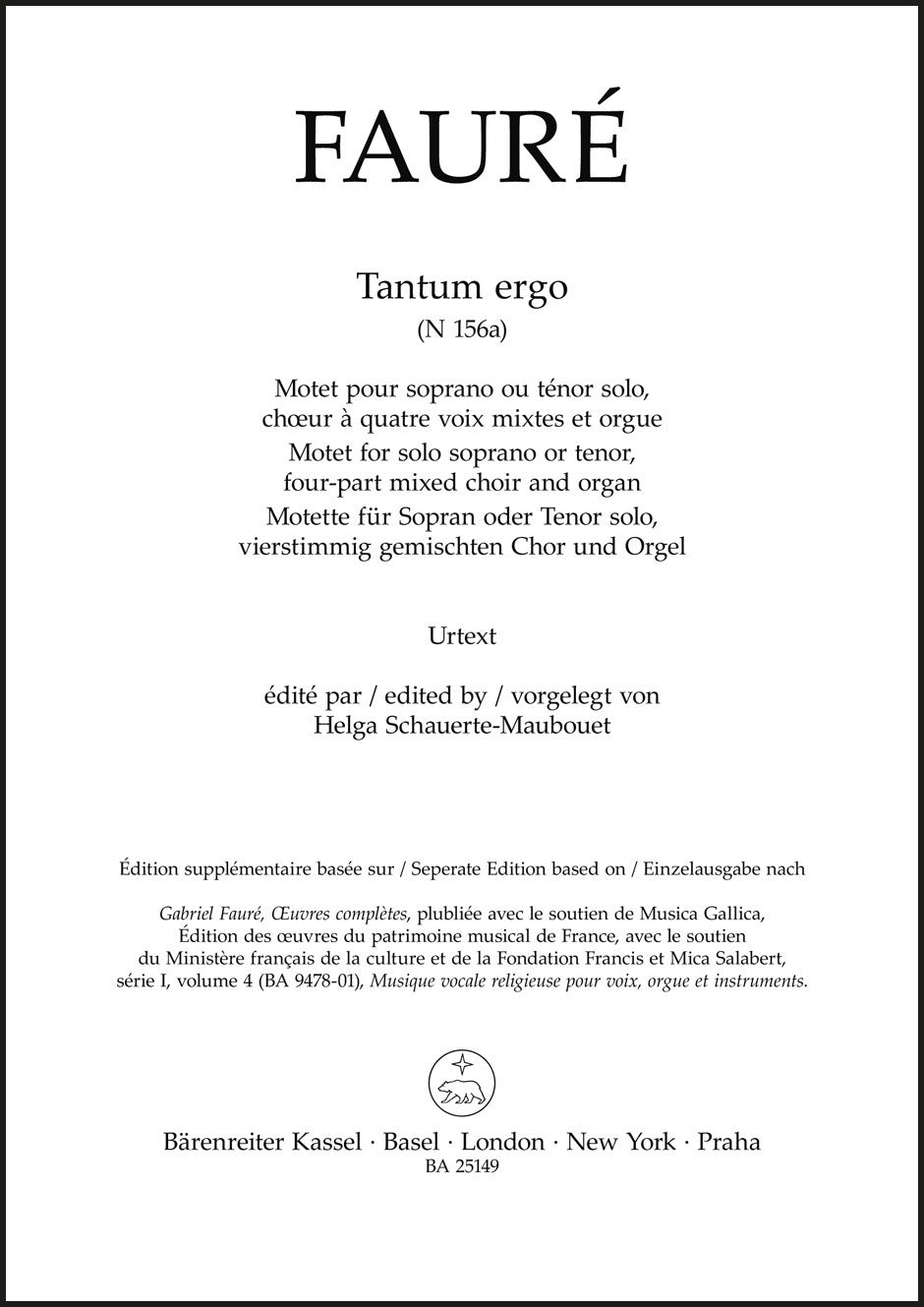 Fauré: Tantum ergo, N 156a