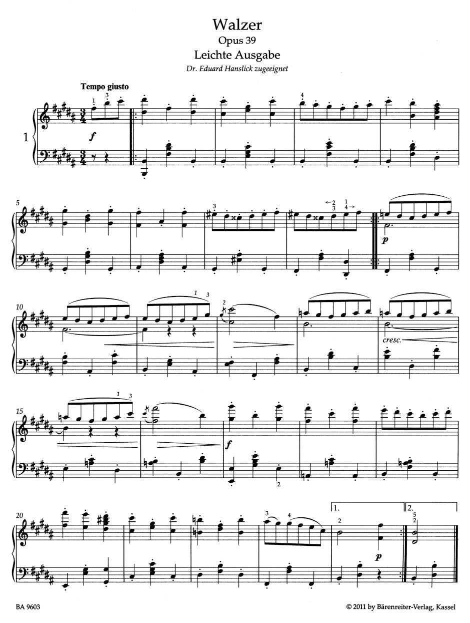 Brahms: Waltzes, Op. 39 (Simplified Version)