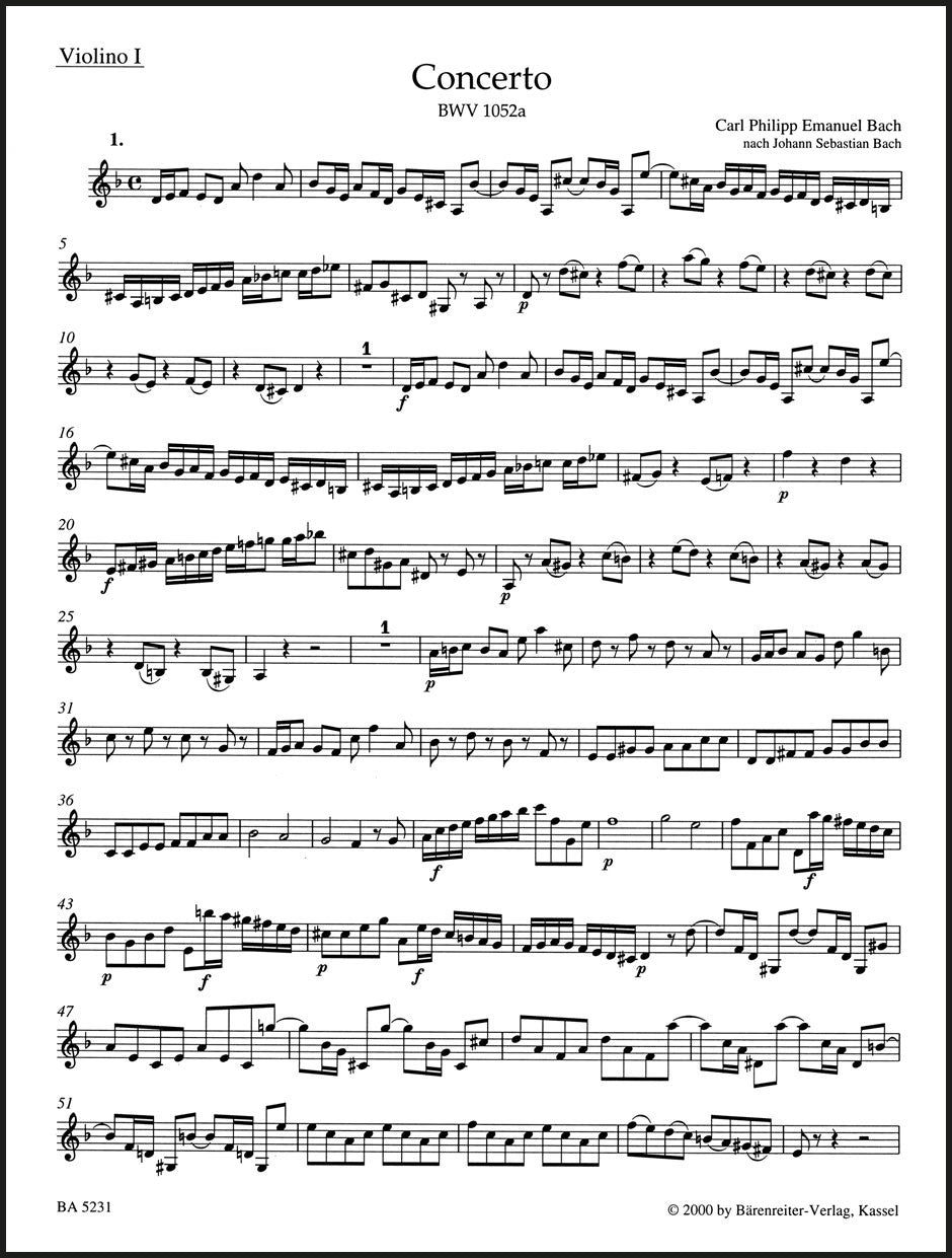 C.P.E. Bach: Harpsichord Concerto in D Minor, BWV 1052a