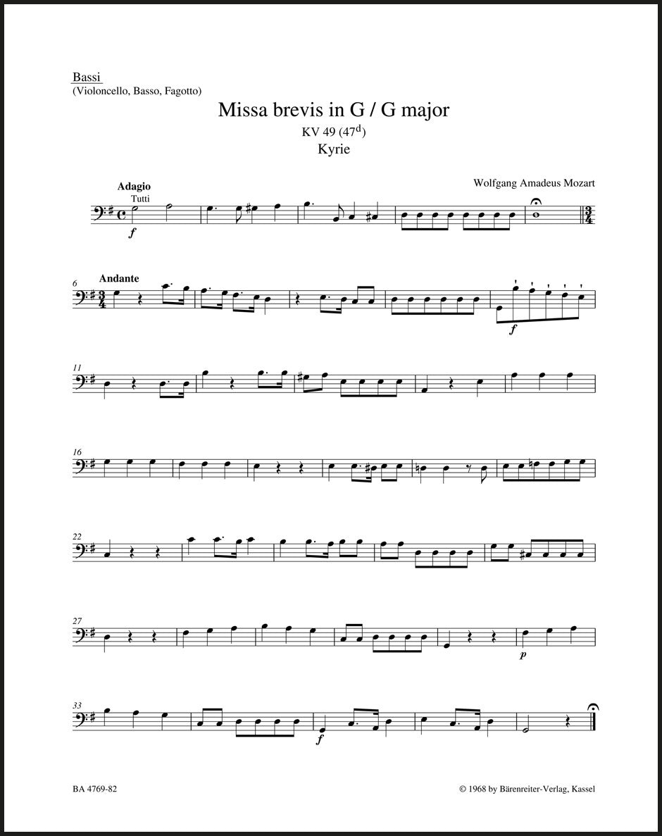 Mozart: Missa brevis in G Major, K. 49 (47d)