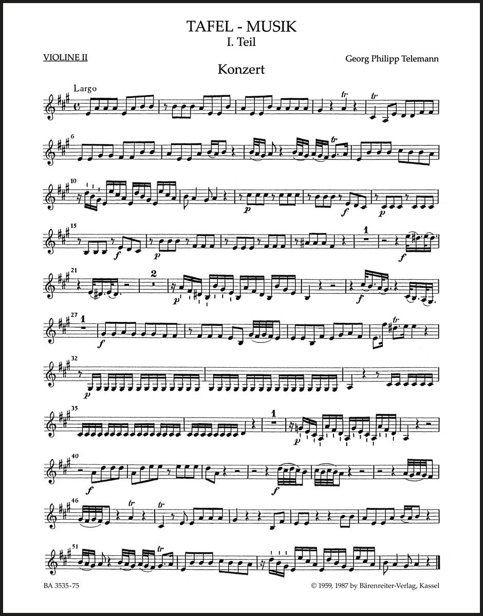 Telemann: Concerto for Flute, Violin, Cello, Strings and Basso continuo in A Major, TWV 53:A2