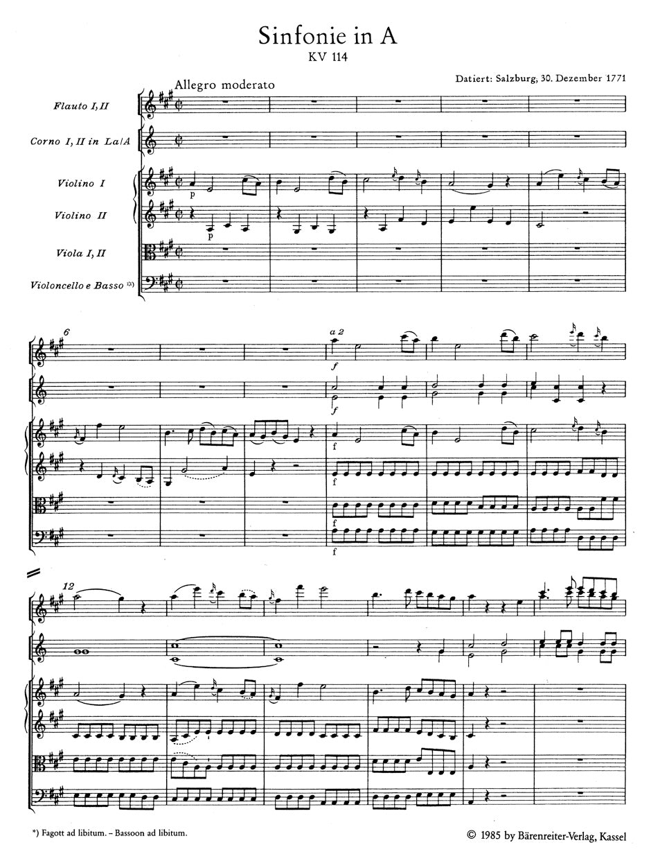 Mozart: Symphony No. 14 in A Major, K. 114