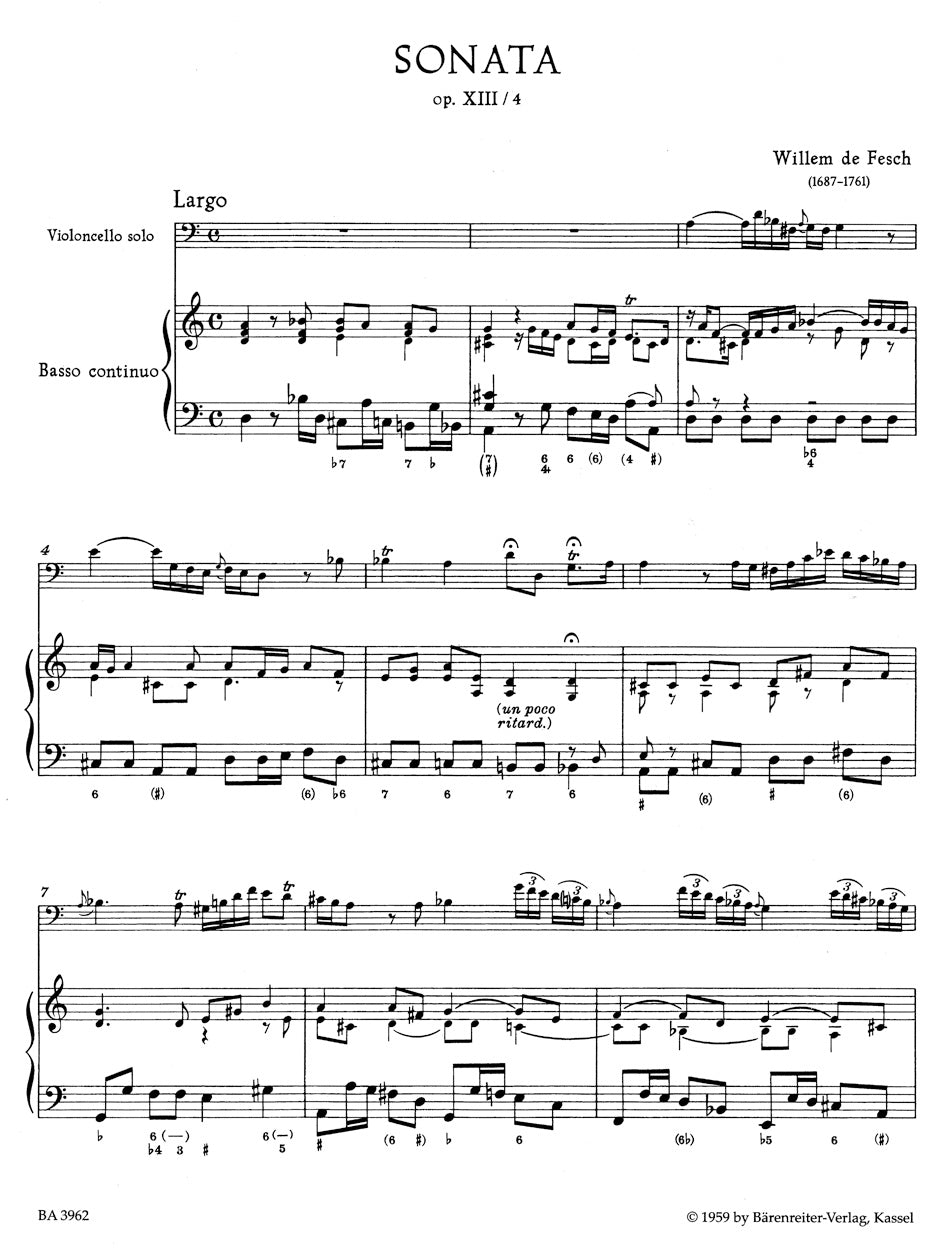 Fesch: Cello Sonata in D Minor, Op. 13, No. 4