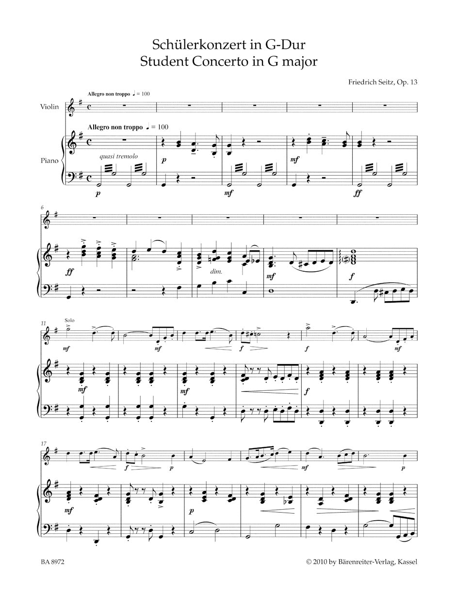 Seitz: Student Concerto No. 2 in G Major, Op. 13