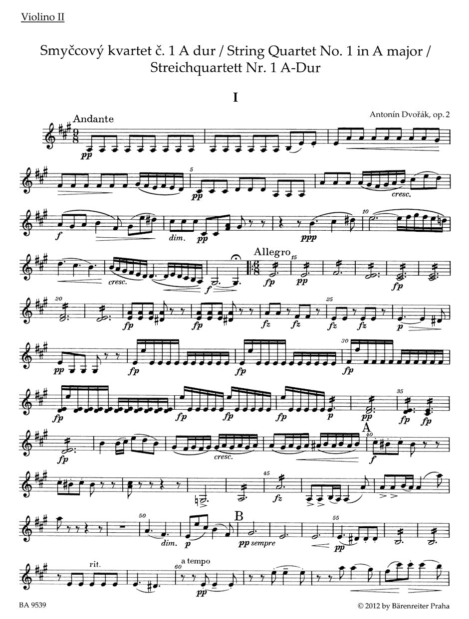 Dvořák: String Quartet No. 1 in A Major, Op. 2