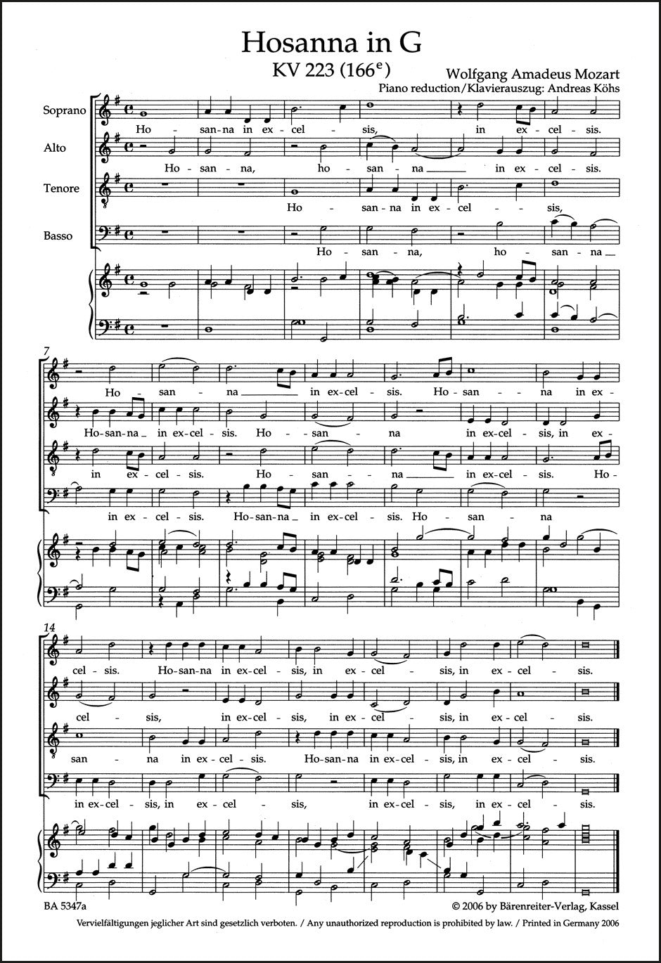 Mozart: Hosanna in G Major, K. 223 (166e)