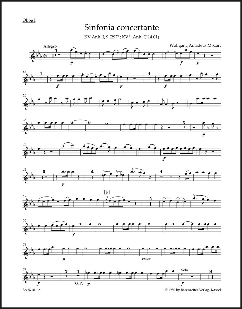 Mozart: Sinfonia concertante for Oboe, Clarinet, Horn, Bassoon and Orchestra in E-flat Major K. Anh. I,9 (297b)