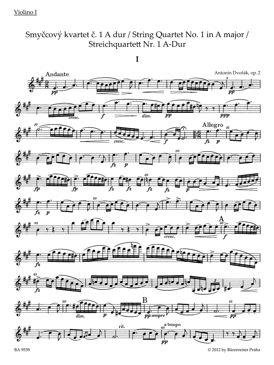 Dvořák: String Quartet No. 1 in A Major, Op. 2