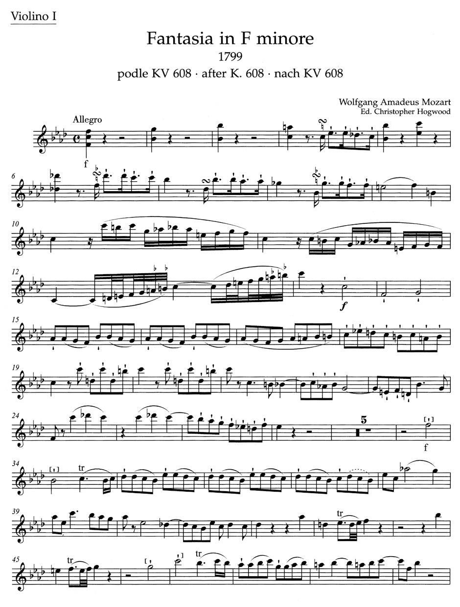 Mozart: Fantasia in F Minor, K. 608