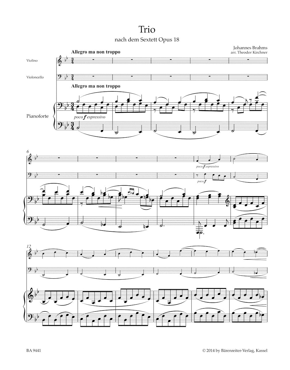 Brahms: Piano Trio after the Sextet in B-flat Major, Op. 18