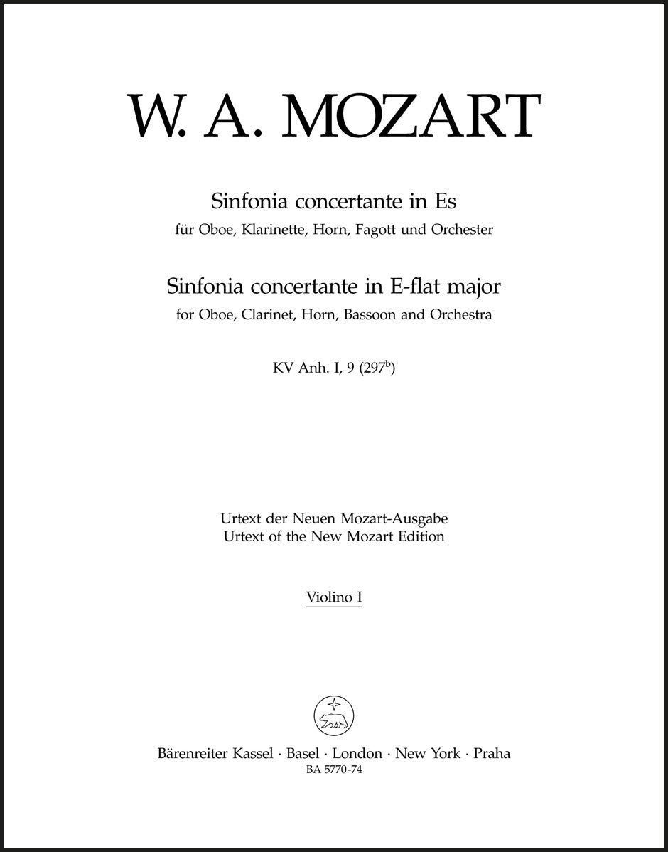 Mozart: Sinfonia concertante for Oboe, Clarinet, Horn, Bassoon and Orchestra in E-flat Major K. Anh. I,9 (297b)