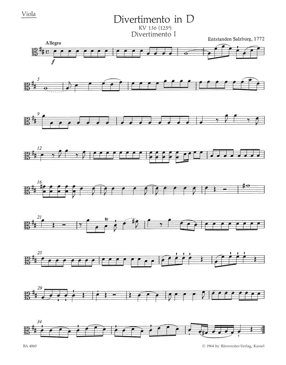 Mozart: Three Divertimenti, K. 136-138 (125a-c)