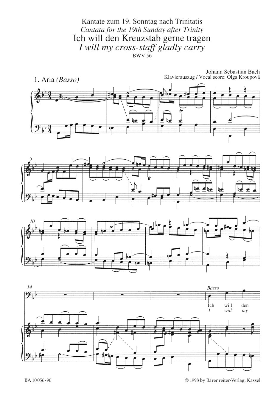 Bach: Ich will den Kreuzstab gerne tragen, BWV 56