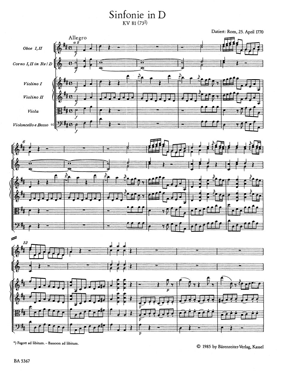Mozart: Symphony in D Major, No. 4, K. 81 (73l)