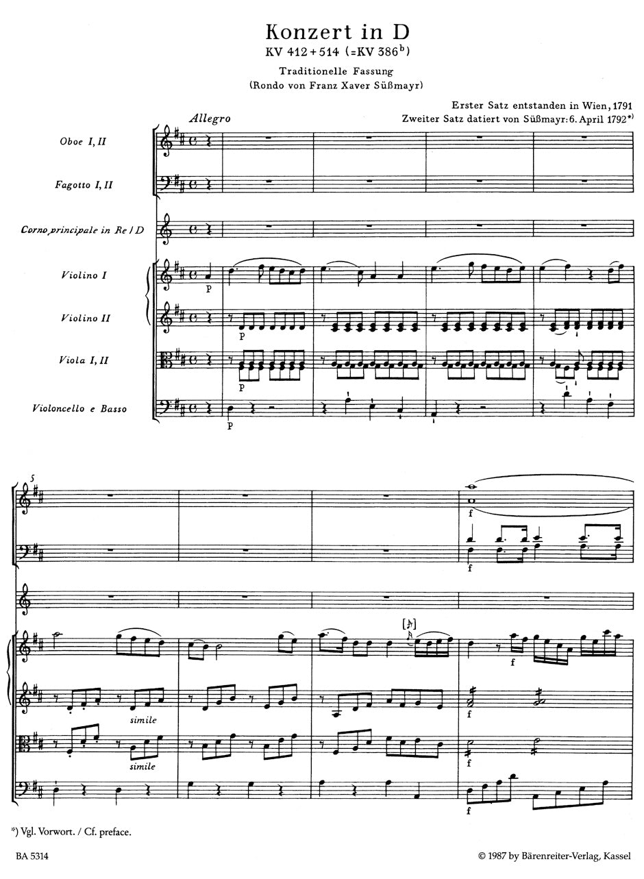 Mozart: Horn Concerto No. 1 in D Major, K. 412/514 (386b)