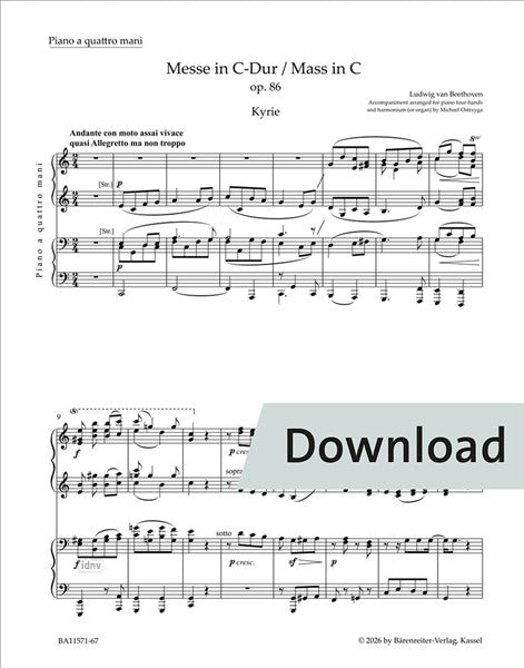 Beethoven: Mass in C Major, Op. 86 (arr. for choir & keyboards)