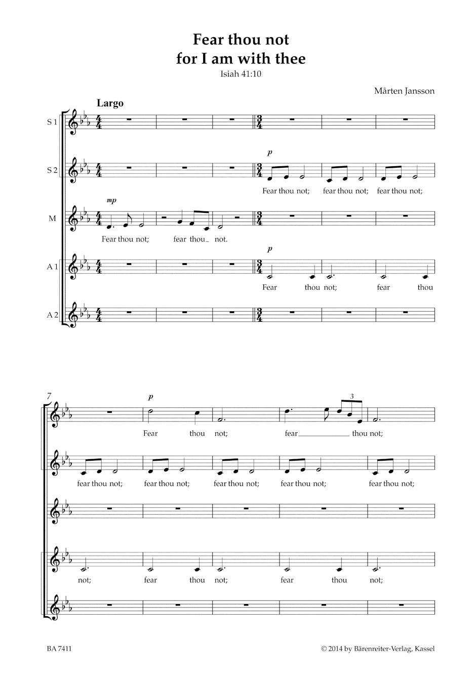 Jansson: Fear Thou Not