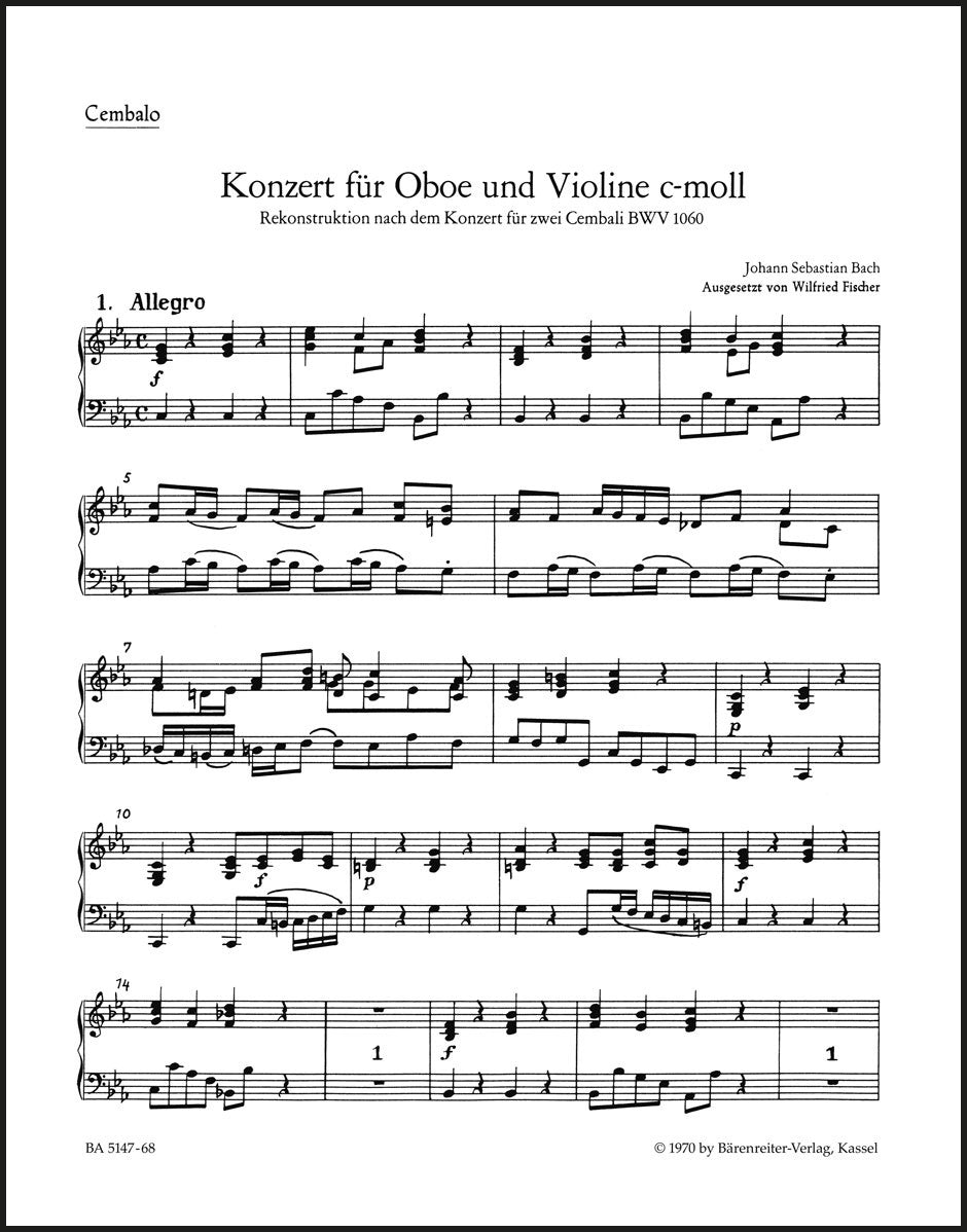 Bach: Concerto for Oboe, Violin, Strings and Basso continuo in C Minor