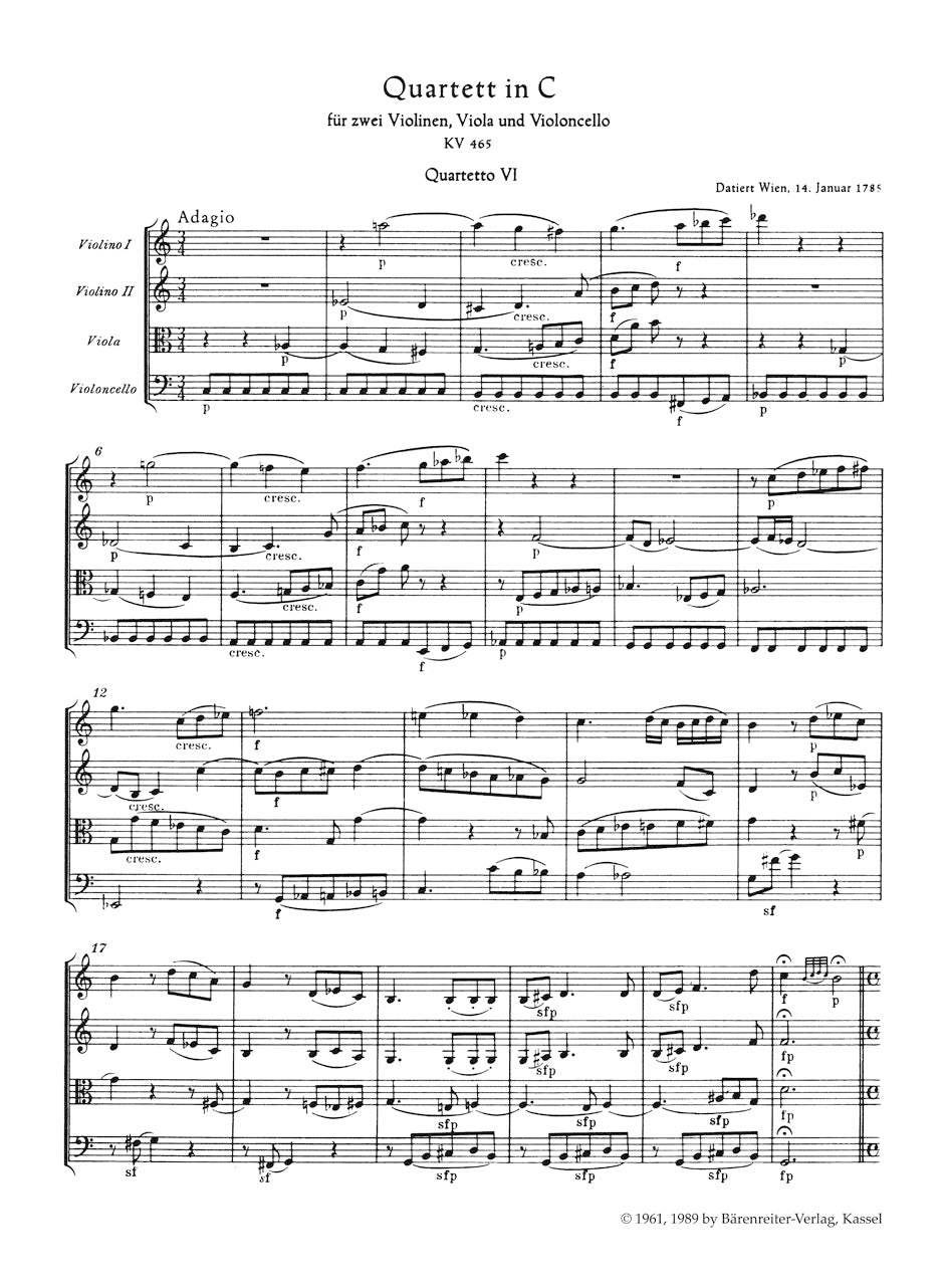 Mozart: String Quartet in C Major, K. 465