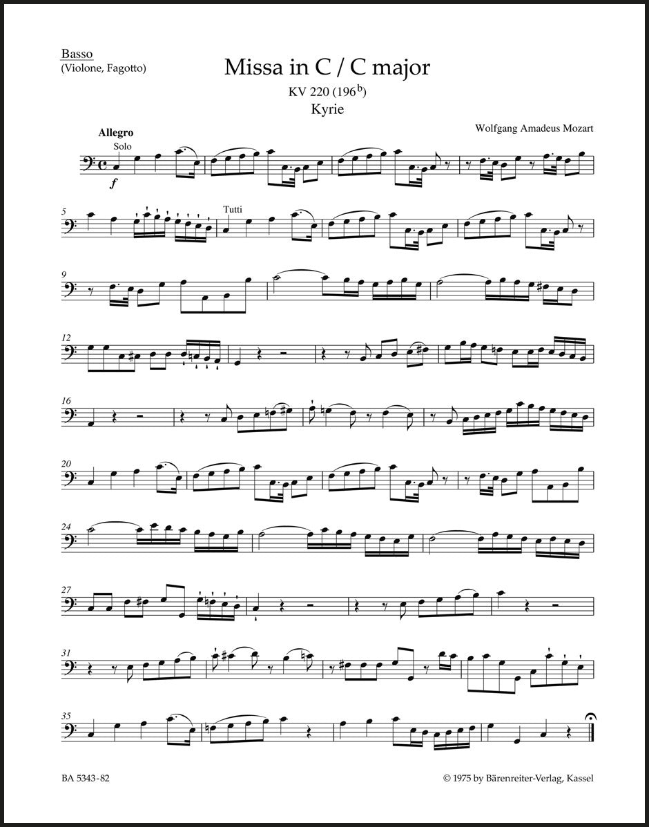 Mozart: Missa in C Major, K. 220 (196b)