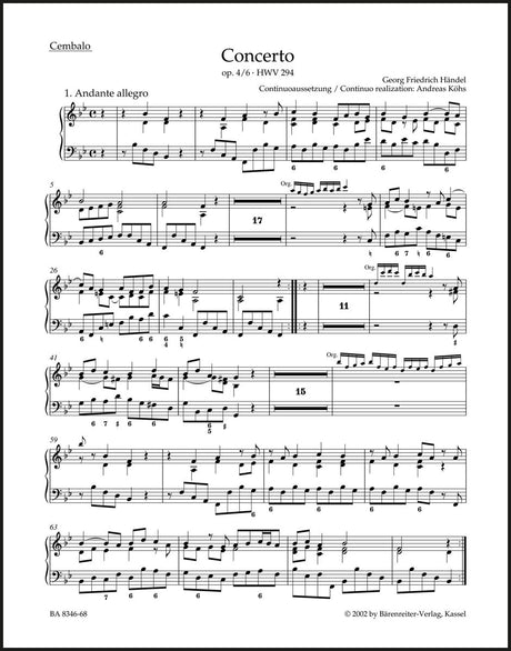 Handel: Organ Concerto in B-flat Major, HWV 294, , Op. 4, No. 6