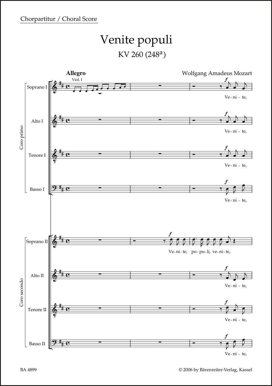 Mozart: Venite populi, K. 260 (248a)