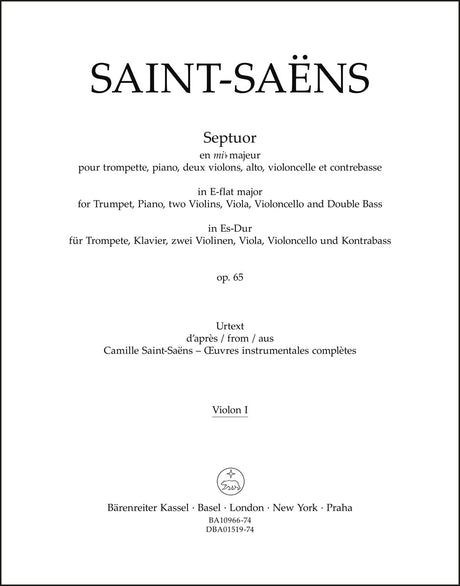 Saint-Saëns: Septuor for Trumpet, Piano, Violins, Viola, Cello and Double Bass in E-flat Major, Op. 65