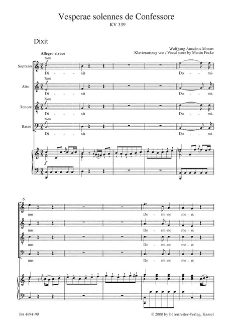 Mozart: Vesperae solennes de Confessore, K. 339