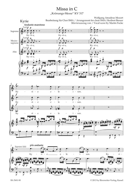 Mozart: Missa in C Major, K. 317 (arr. for female choir)