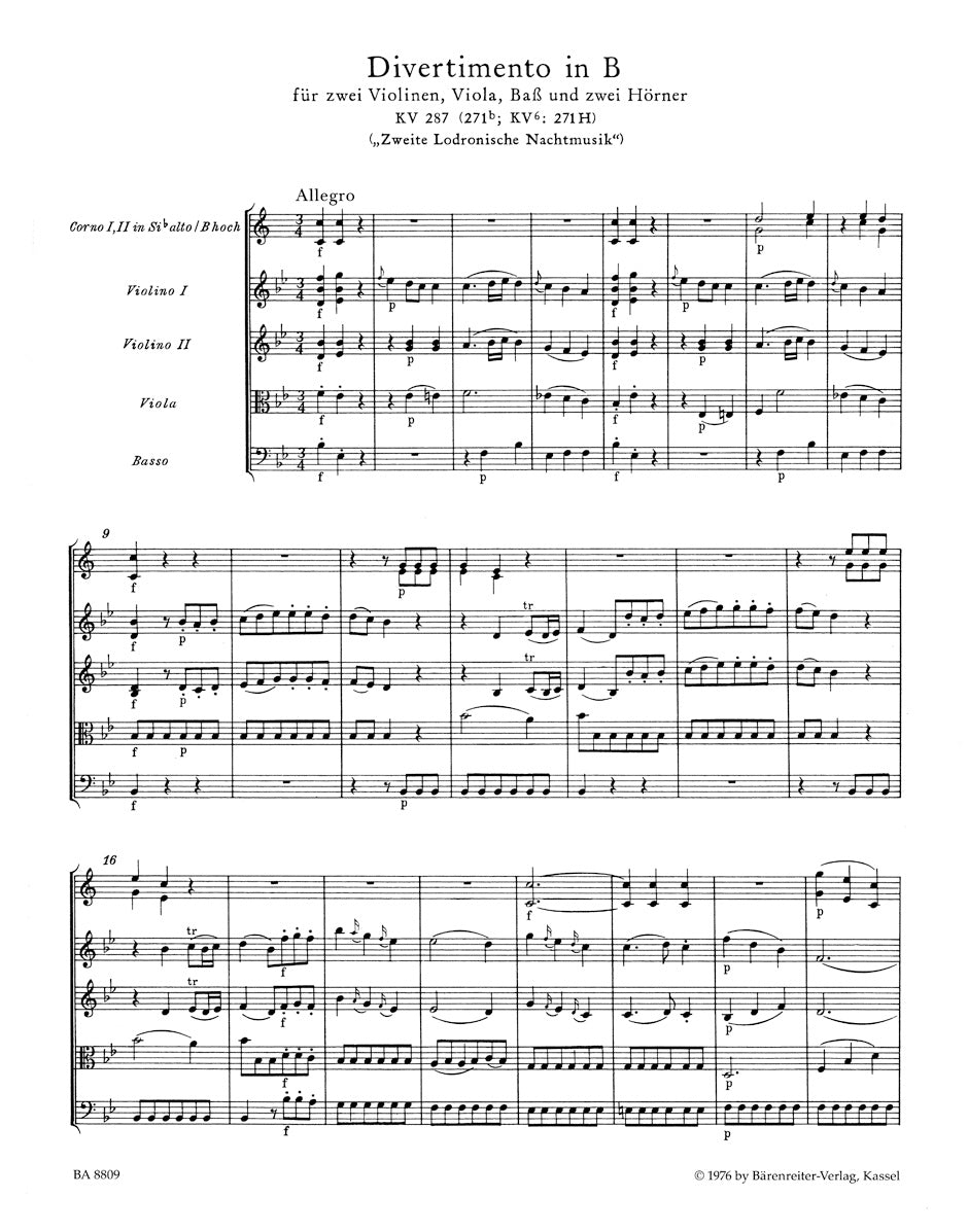 Mozart: Divertimento in B-flat Major, K. 287 (271 H)