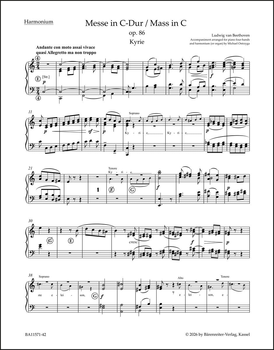 Beethoven: Mass in C Major, Op. 86 (arr. for choir & keyboards)