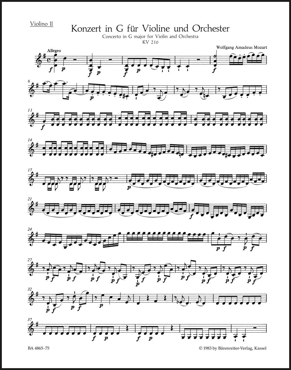 Mozart: Violin Concerto No. 3 in G Major, K. 216 – Barenreiter US