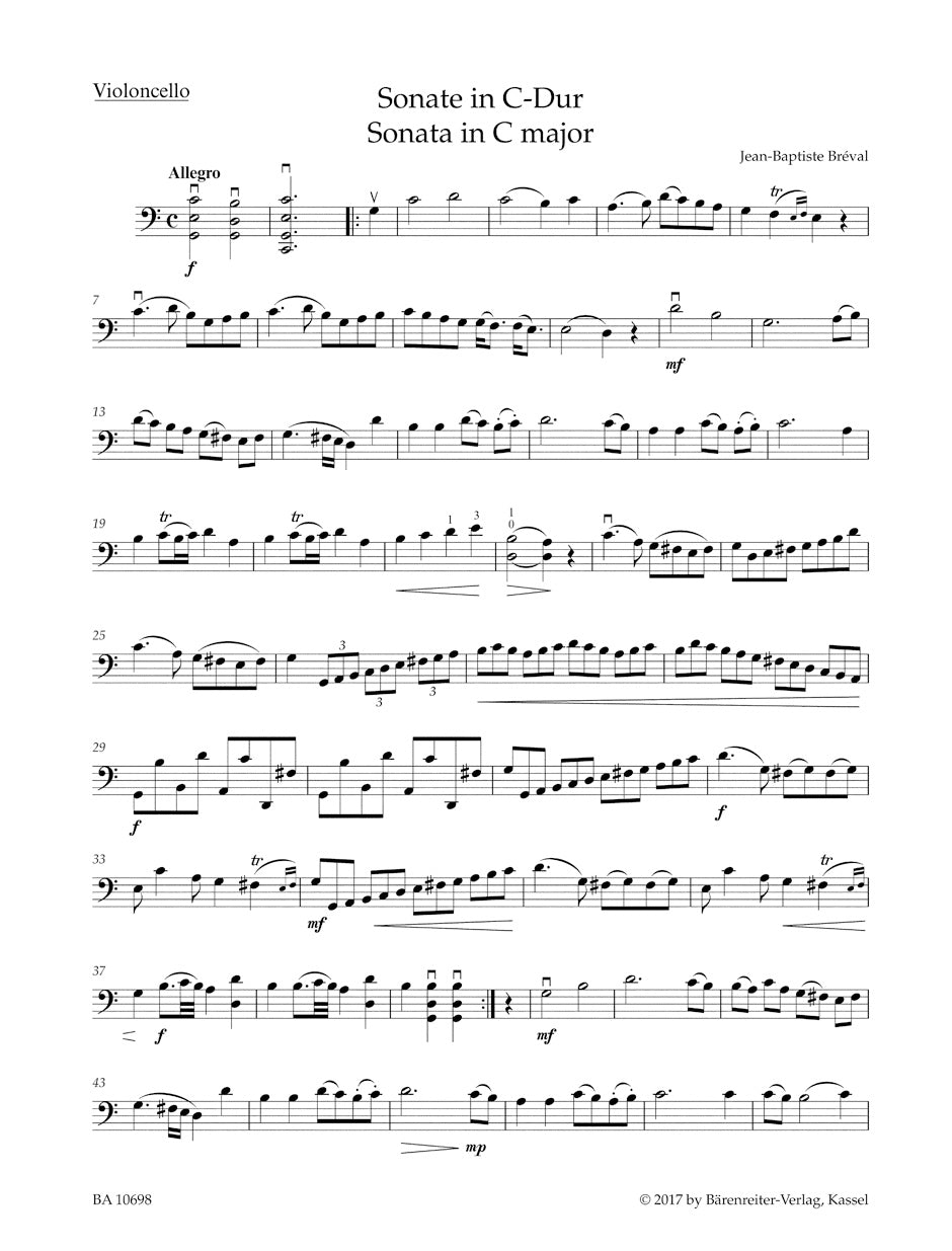 Bréval: Cello Sonata in C Major, Op. 40, No. 1