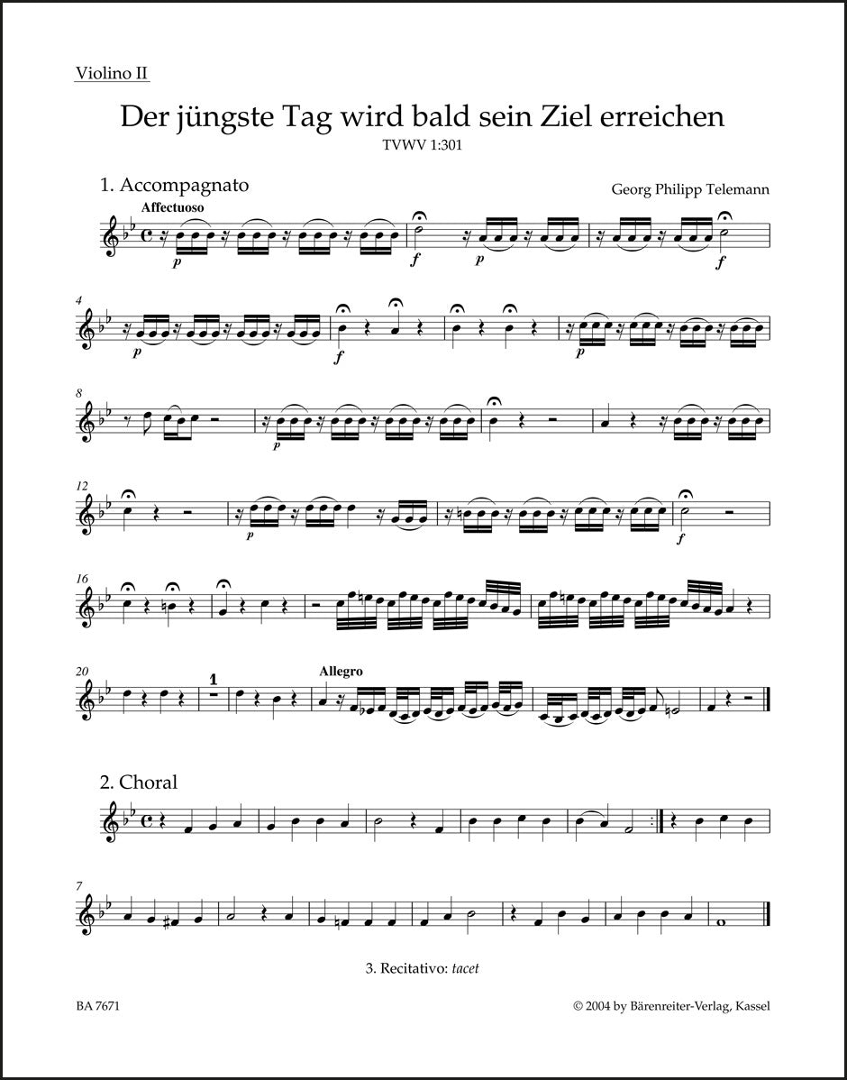 Telemann: Der jüngste Tag wird bald sein Ziel erreichen, TWV 1:301