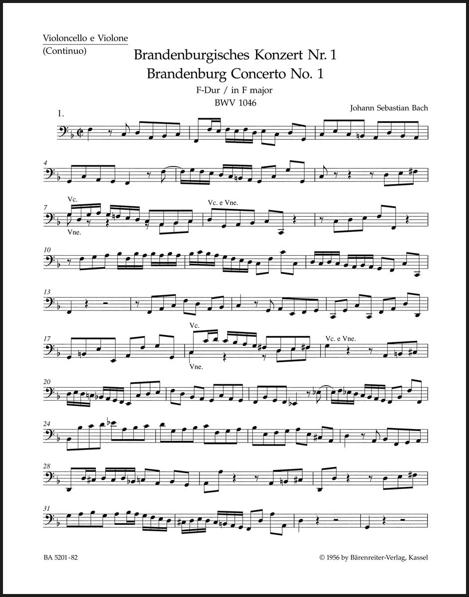 Bach: Brandenburg Concerto No. 1 and Original Version "Sinfonia" in F Major, BWV 1046 and 1046a (Urtext)