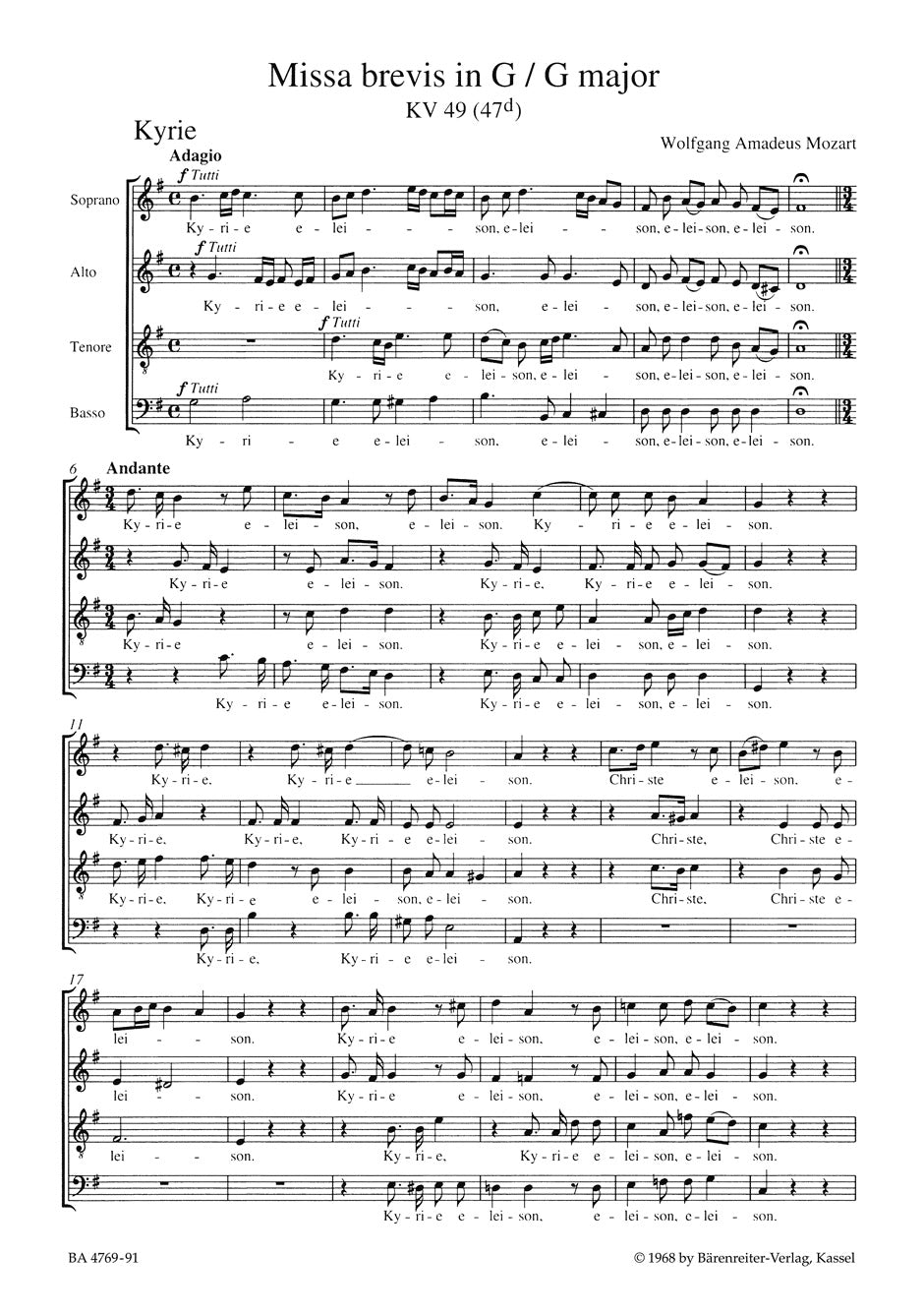 Mozart: Missa brevis in G Major, K. 49 (47d)
