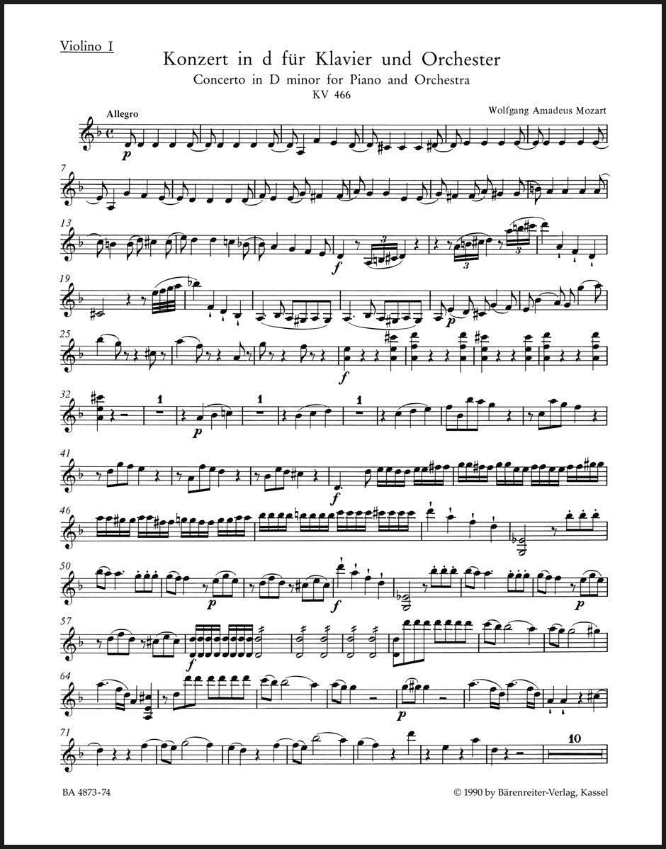 Mozart: Piano Concerto No. 20 in D Minor, K. 466 – Barenreiter US