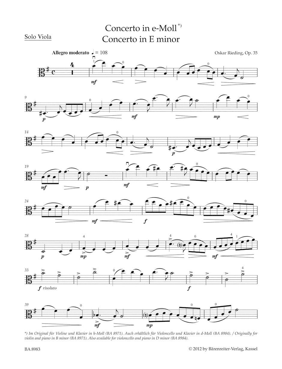Rieding: Concerto in B Minor, Op. 35 (arr. for viola)