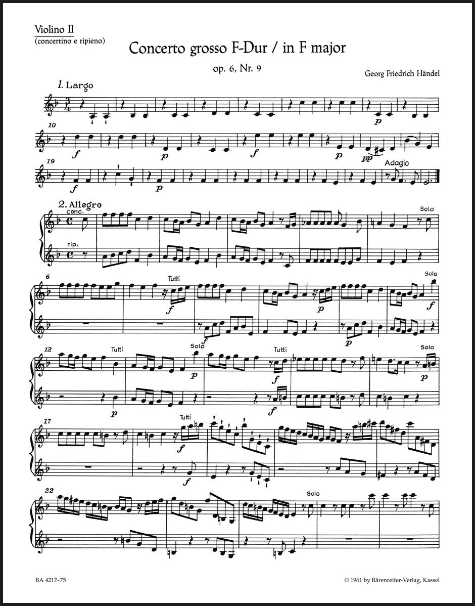 Handel: Concerto grosso in F Major, Op. 6, No. 9, HWV 327