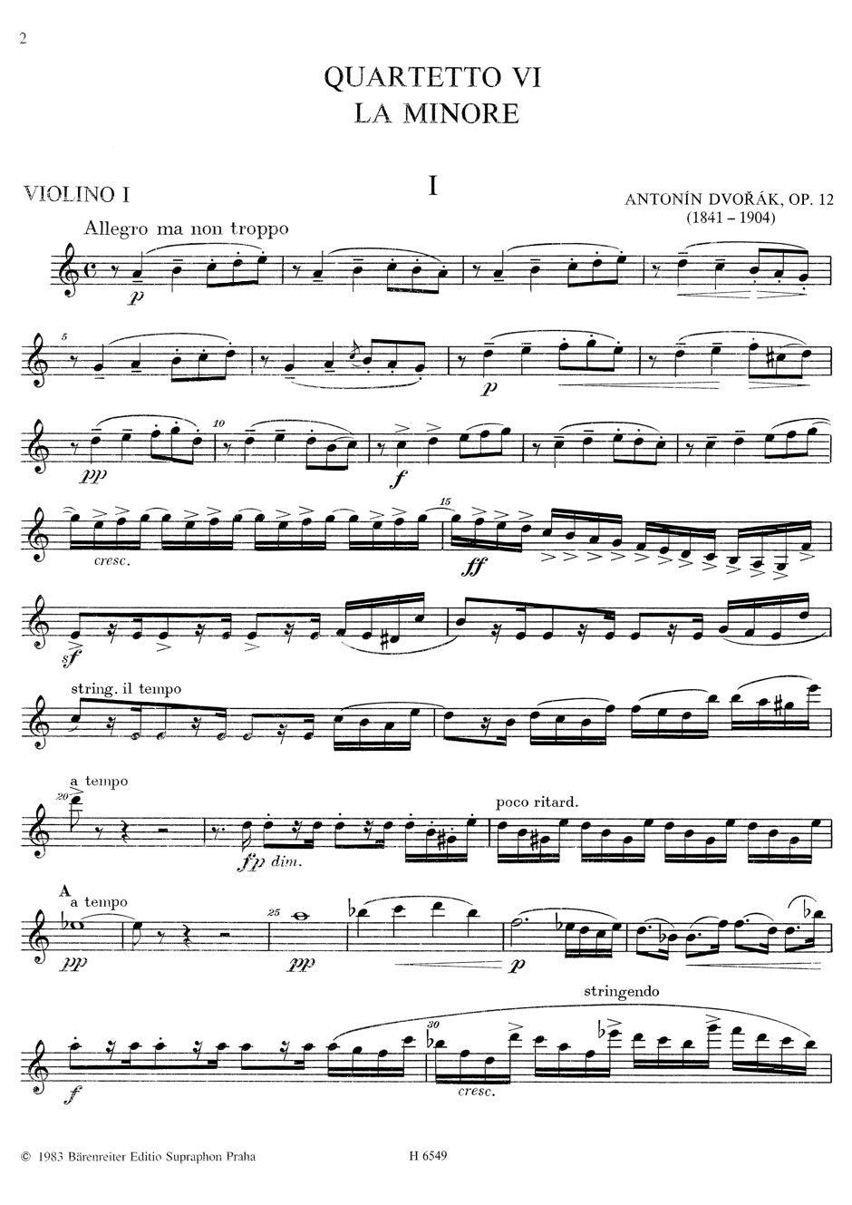 Dvořák: String Quartet No. 6 in A Minor, Op. 12