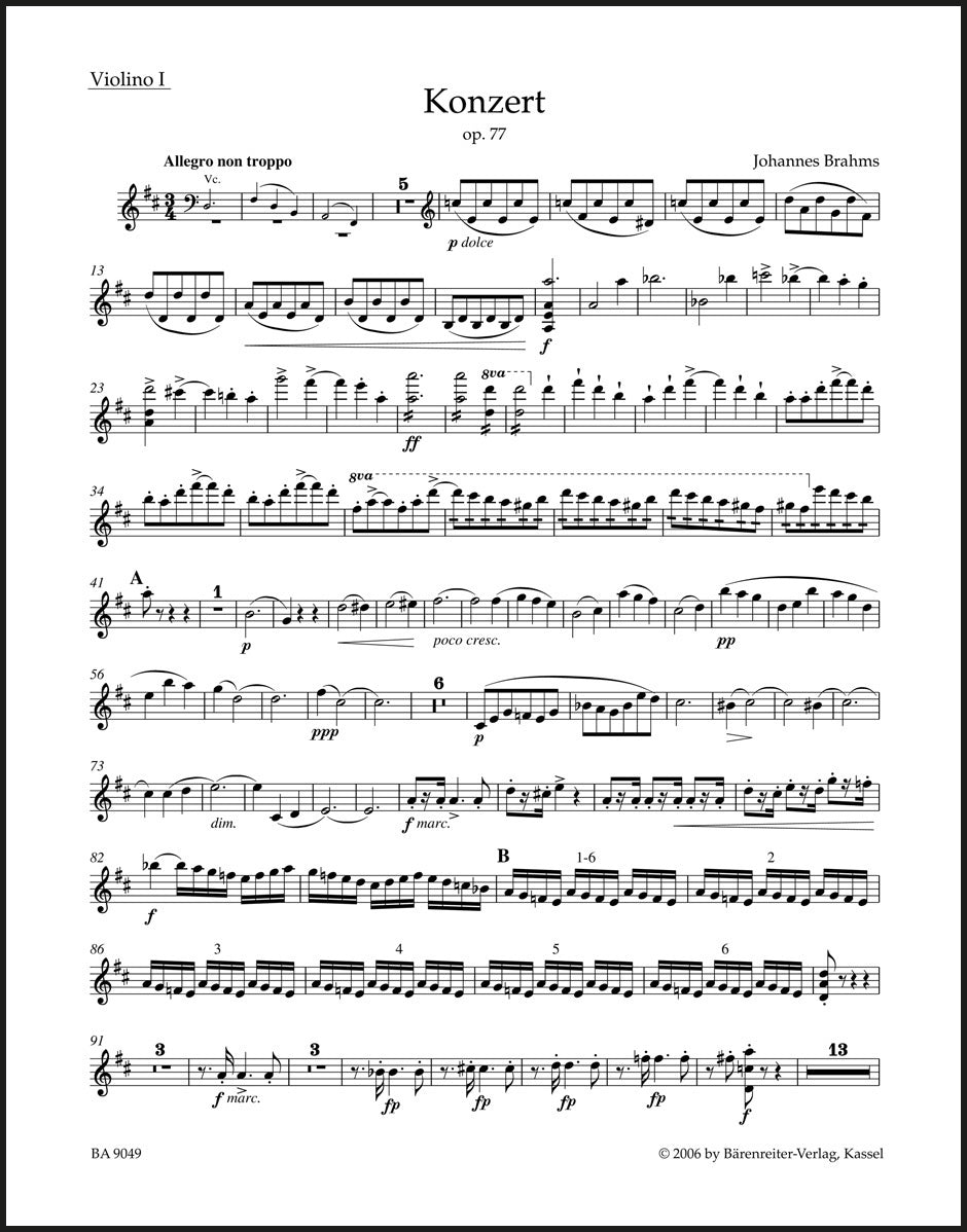 Brahms: Violin Concerto in D Major, Op. 77 – Barenreiter US