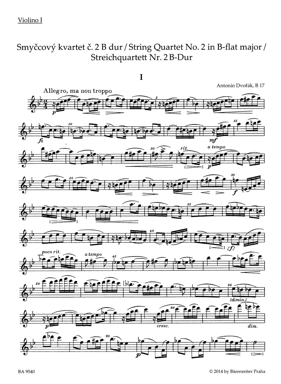 Dvořák: String Quartet No. 2 in B-flat Major, B 17