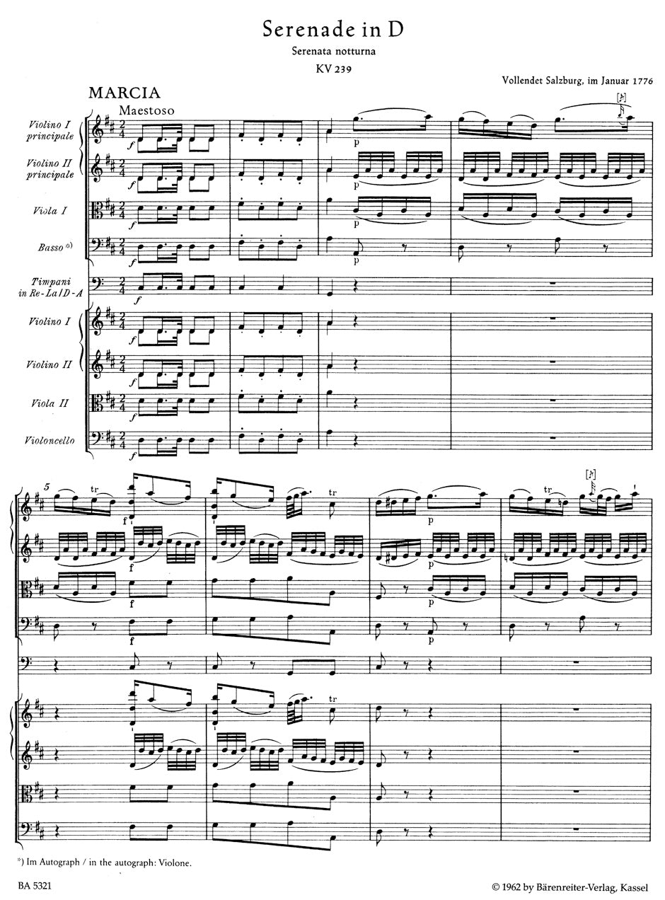 Mozart: Serenade in D Major, K. 239