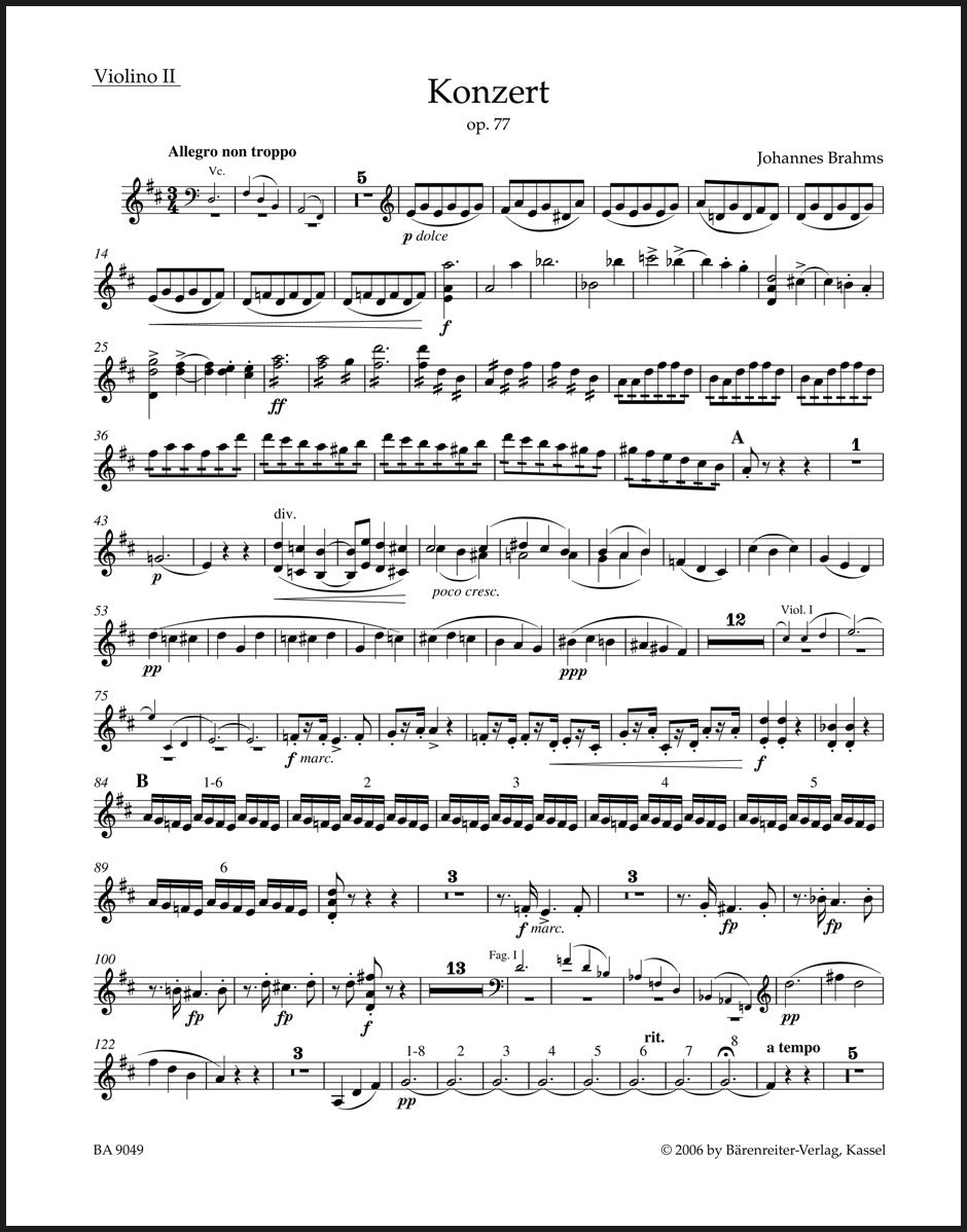 Brahms: Violin Concerto in D Major, Op. 77 – Barenreiter US